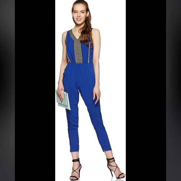 Blue jumpsuit with white embroidery size medium item 07-11 - Picture 1 of 13